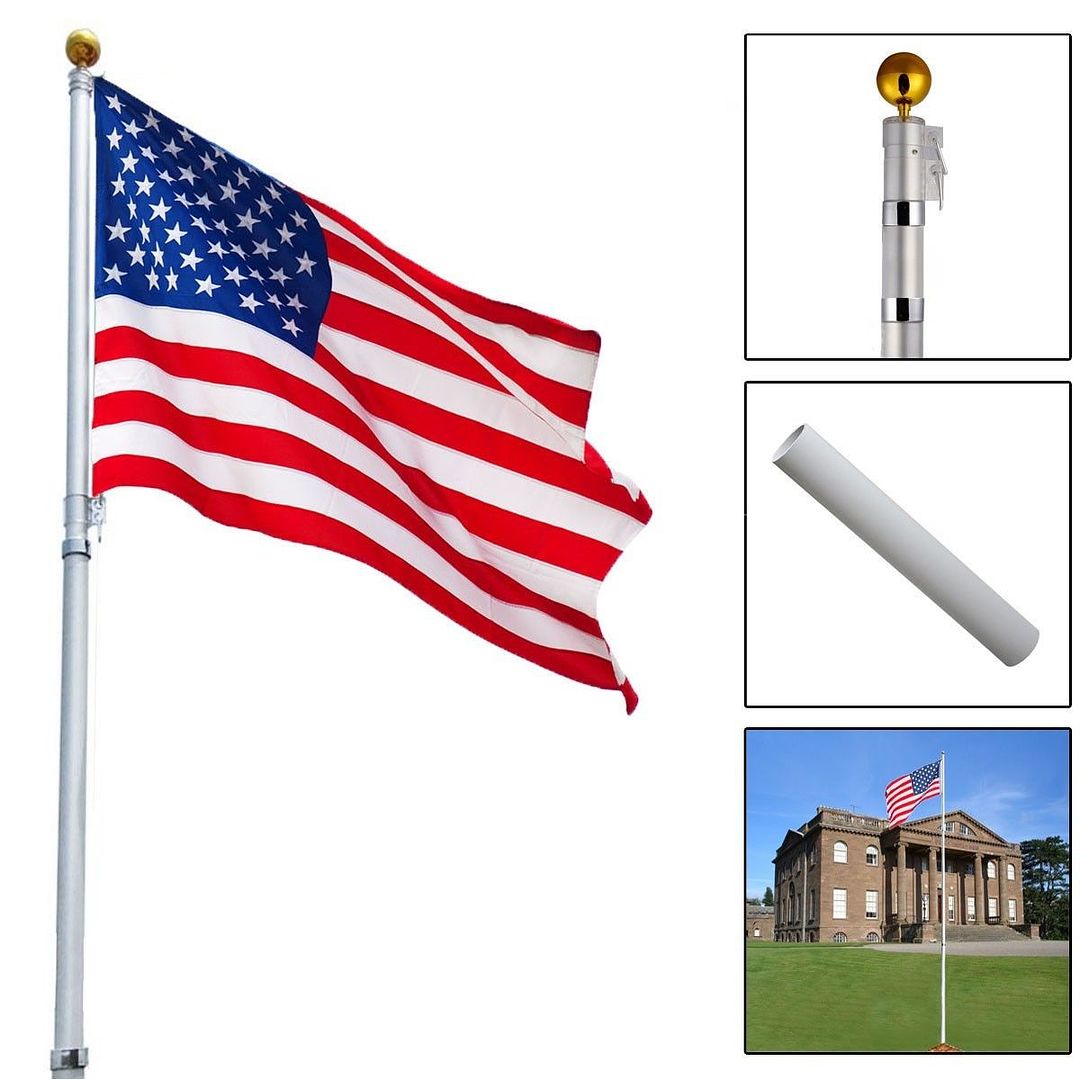 25 Telescoping Flagpole And Free Us American Flag Kit Outdoor Gold Ball